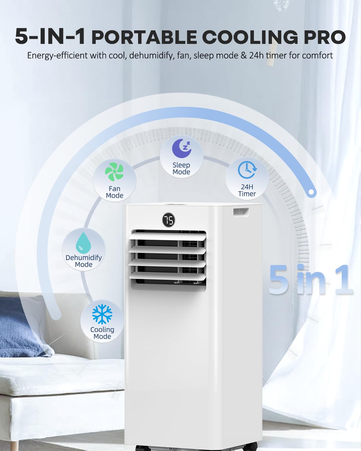 Portable Air Conditioners 16,000-Btu, 5-in-1 Wifi Portable AC Unit with APP, Smart Air Conditioner Up to 750 Sq.Ft with Fan & Dehumidifier, Remote, 24H, 36dB Quiet, Window Kits for Large Room Indoor