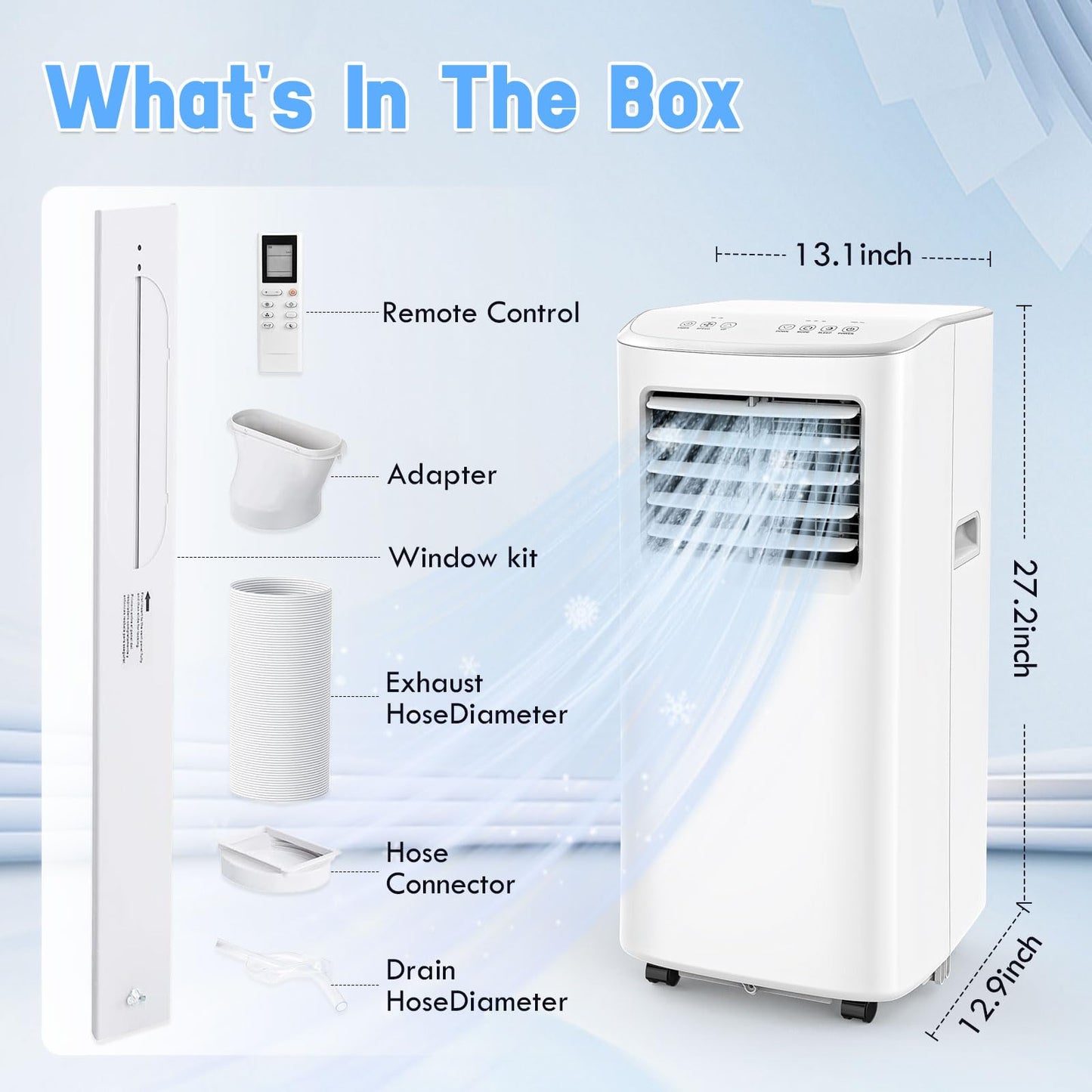 Spürbar 8500BTU Portable Air Conditioner 3-IN-1 with Fan&Dehumidifier AC unit with LED Remote Control up to 450 sq.ft. Room Air Conditioner with Sleep Mode,24H Timer,2 speed,Auto-evaporativ.