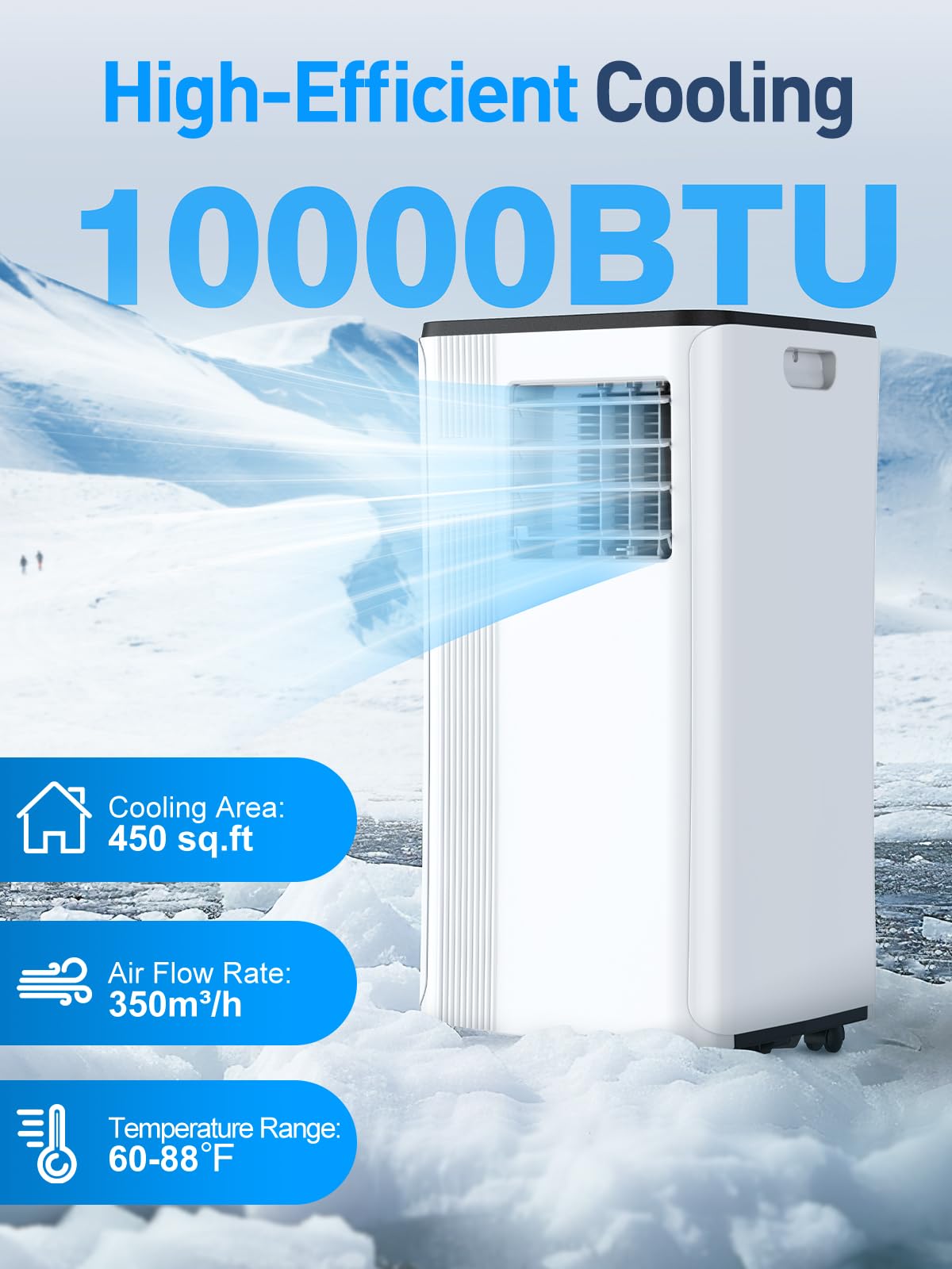 Portable Air Conditioners - 2025 Upgraded 10000 BTU Portable AC for Room up to 450 Sq. Ft, 3 in 1 AC Unit with 24H Timer, Smart Sleep Mode, Remote Control, Air Cooler for Bedroom Kitchen Small-Rooms