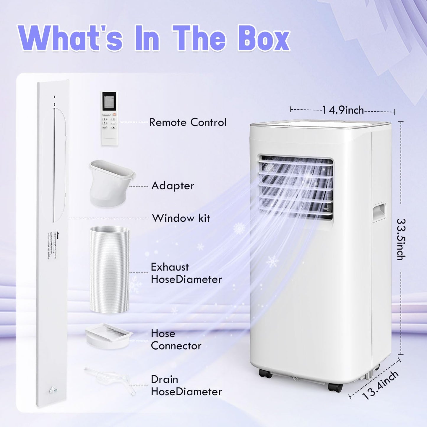 Spürbar 8500BTU Portable Air Conditioner 3-IN-1 with Fan&Dehumidifier AC unit with LED Remote Control up to 450 sq.ft. Room Air Conditioner with Sleep Mode,24H Timer,2 speed,Auto-evaporativ.