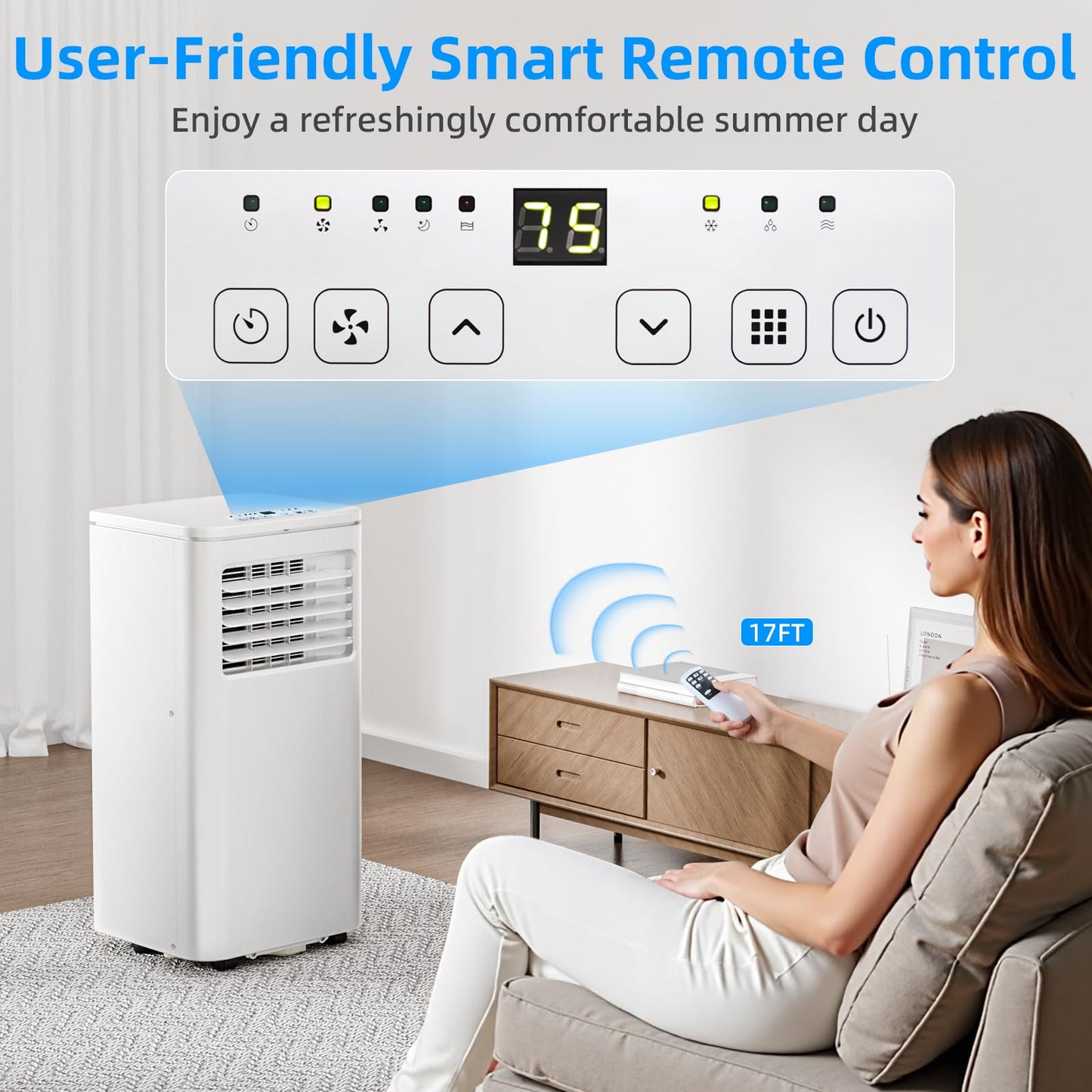 Portable Air Conditioner 8000 BTU, Remote Control, Fan Mode, Cools 350sq. ft, 24 Hour Timer, Quiet Operation,Window, 2 Fan Speed for Bedroom Office Home Dorm
