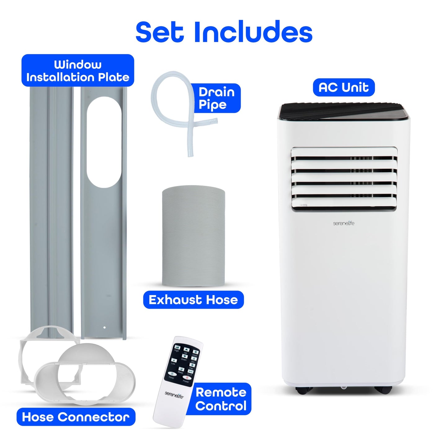 SereneLife SLPAC180W Portable Conditioner-3-in-1 Compact Standing Air Conditioner for Room Up to, Floor AC Unit with Remote Control, Universal Casters, Window Mount Kit