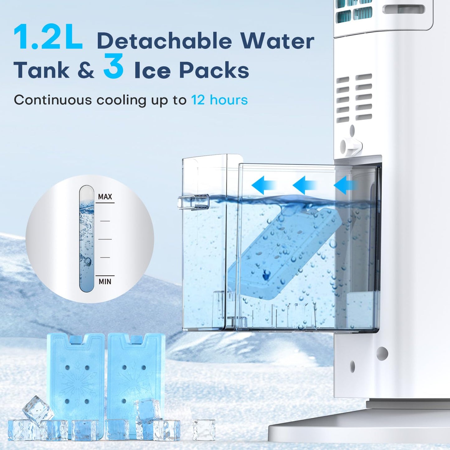 MYICY Evaporative Air Cooler, 35" Windowless Air Conditioner Portable w/3 Speeds, 25ft Remote, Smart Timer & Water Tank, Portable Air Conditioners No Windows Needed, 90°Oscillating AC Unit for Room