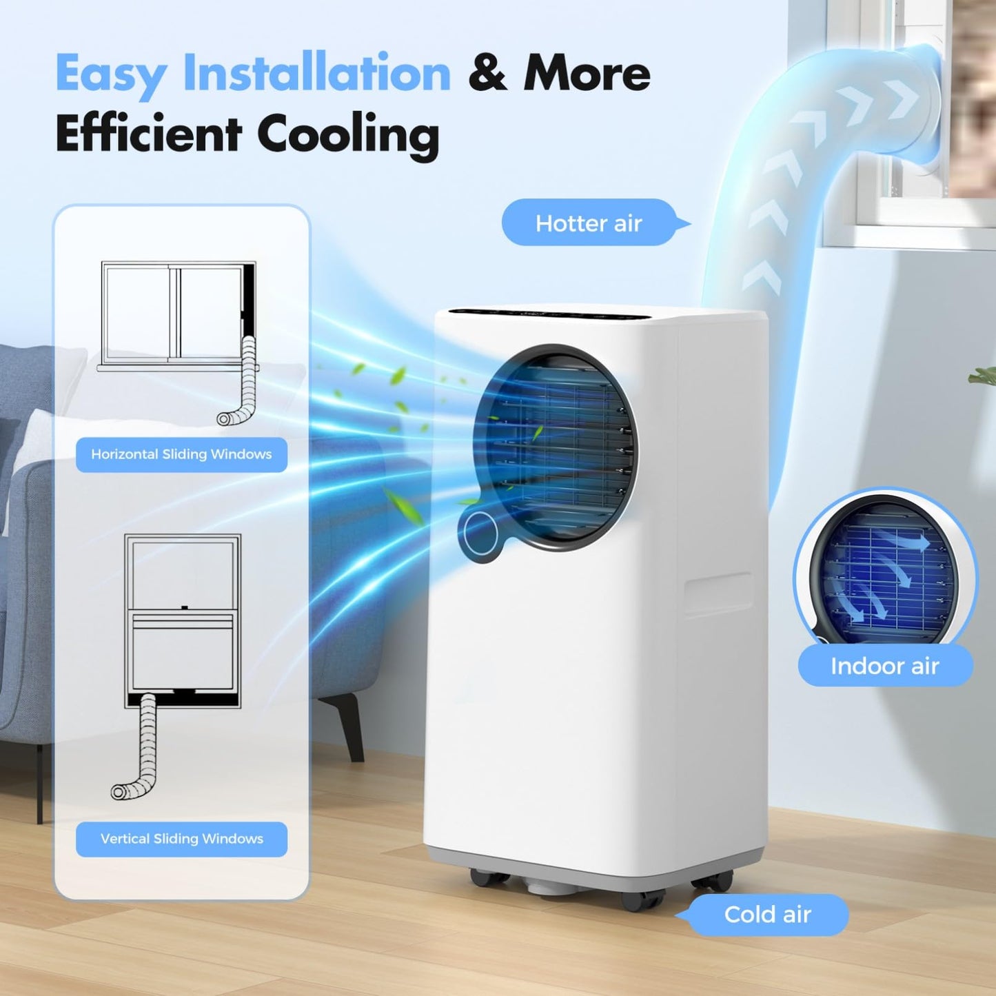 Qxpztk Portable Air Conditioners,16000 BTU 6-in-1 Cooling, Dehumidifier & Fan, Ultra Quiet with 24H Smart Timer, Auto Shut-Off & Child Lock for Home/Bedroom/Office