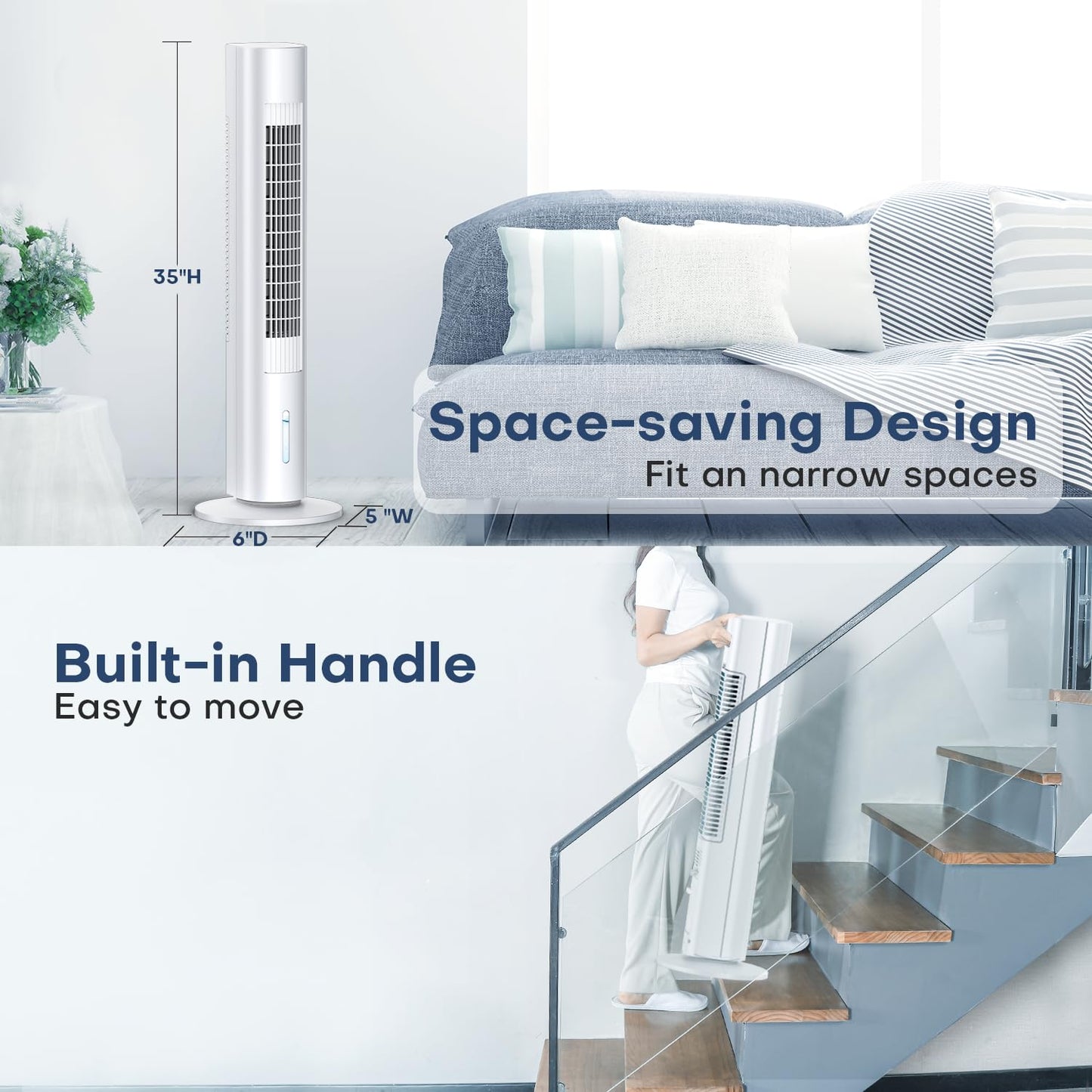 MYICY Evaporative Air Cooler, 35" Windowless Air Conditioner Portable w/3 Speeds, 25ft Remote, Smart Timer & Water Tank, Portable Air Conditioners No Windows Needed, 90°Oscillating AC Unit for Room