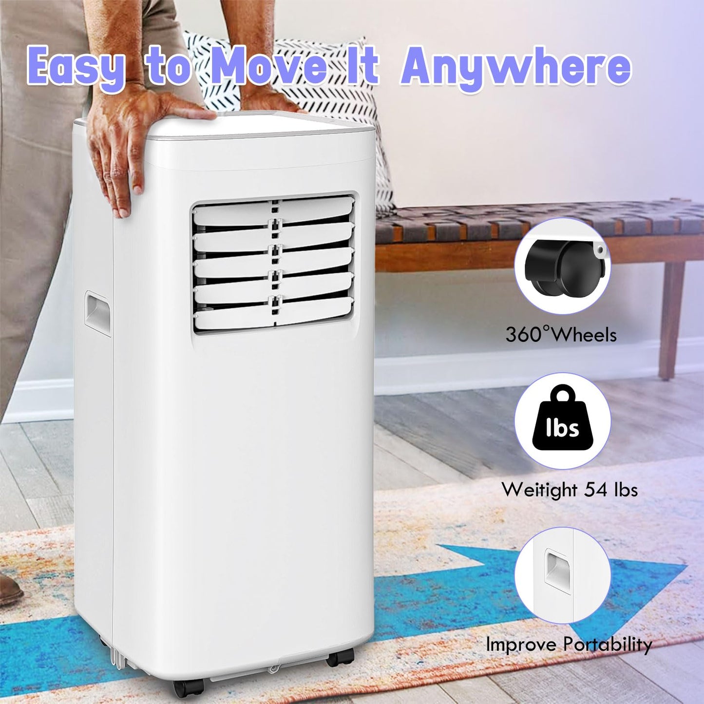 Spürbar 8500BTU Portable Air Conditioner 3-IN-1 with Fan&Dehumidifier AC unit with LED Remote Control up to 450 sq.ft. Room Air Conditioner with Sleep Mode,24H Timer,2 speed,Auto-evaporativ.
