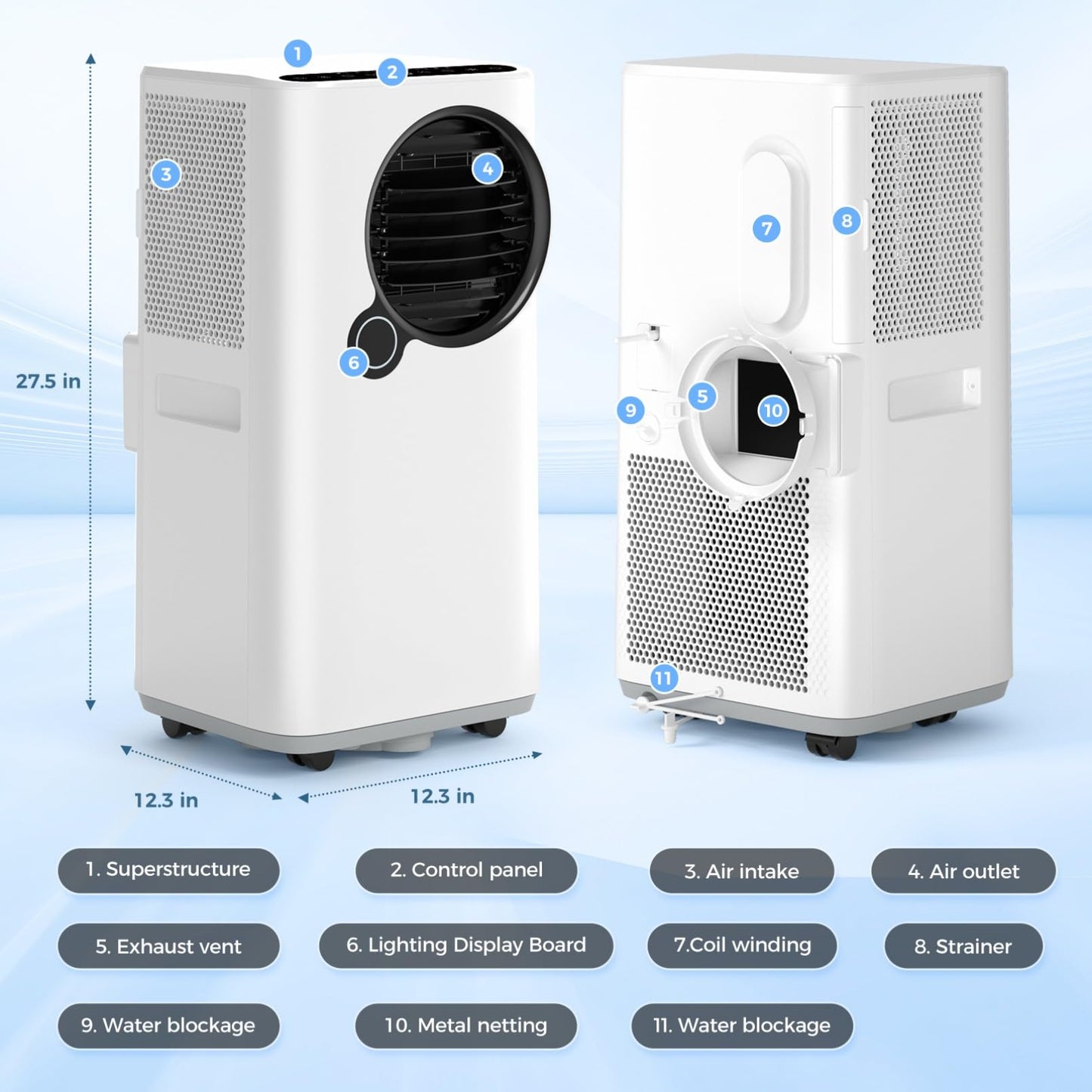 Qxpztk Portable Air Conditioners,16000 BTU 6-in-1 Cooling, Dehumidifier & Fan, Ultra Quiet with 24H Smart Timer, Auto Shut-Off & Child Lock for Home/Bedroom/Office