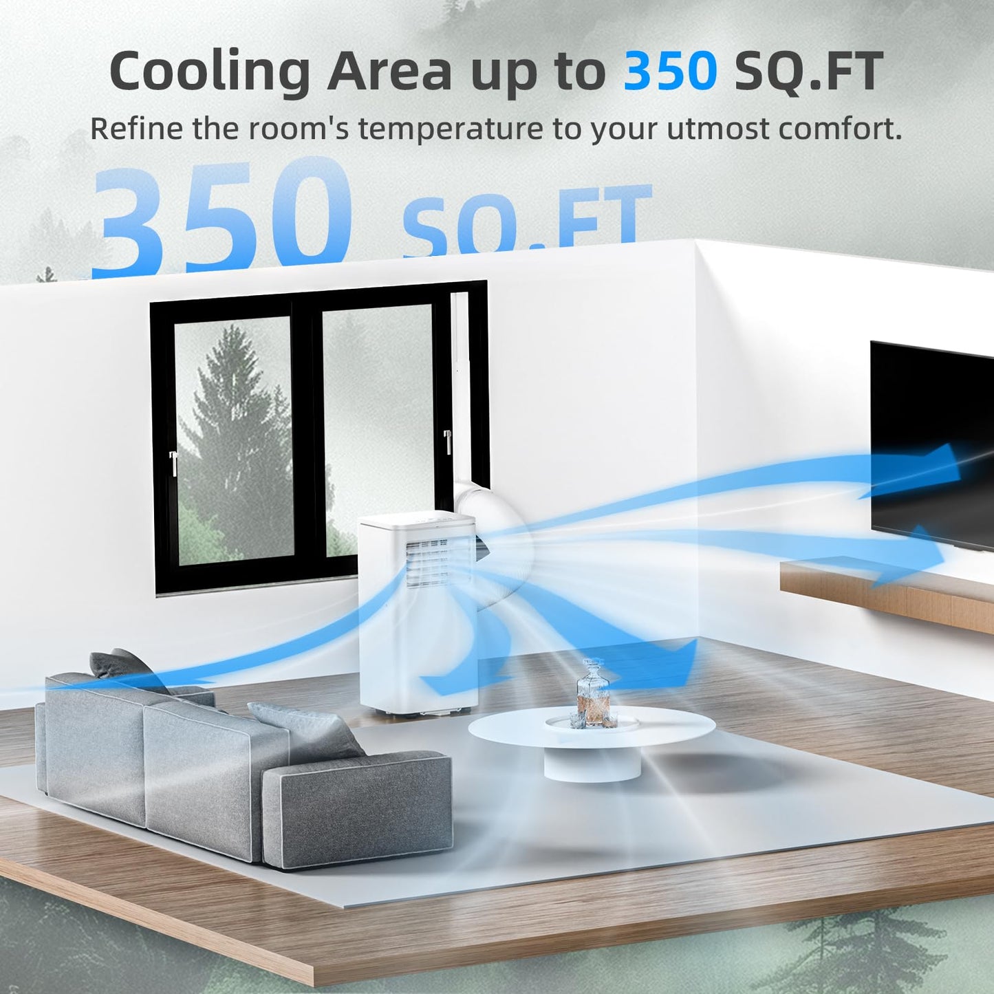 Portable Air Conditioner 8000 BTU, Remote Control, Fan Mode, Cools 350sq. ft, 24 Hour Timer, Quiet Operation,Window, 2 Fan Speed for Bedroom Office Home Dorm