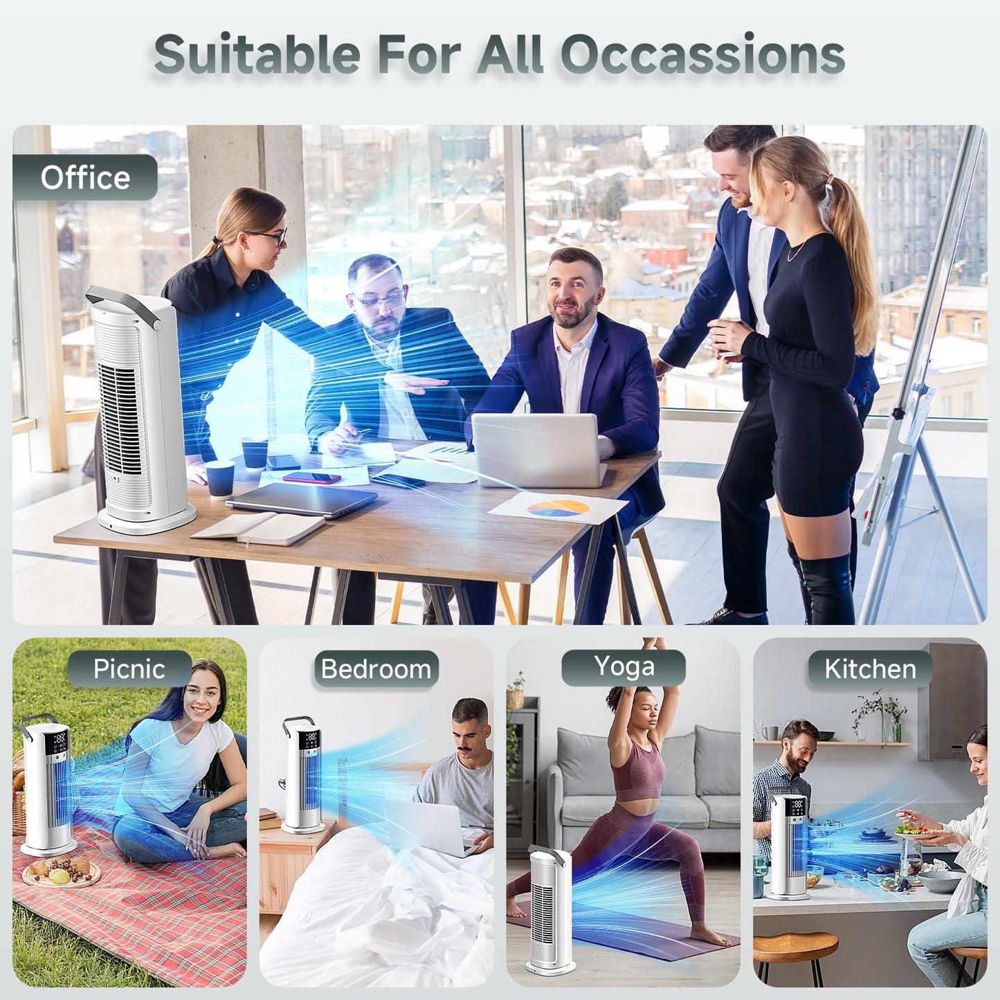 Portable Air Conditioner - 90° Oscillating Tower Fan with Remote, 16" Evaporative Air Cooler with 4 Wind Speeds/Digital Touch Screen/Cool Mist/2-10H Timer - Cooling fan Air Conditioner for Room Office