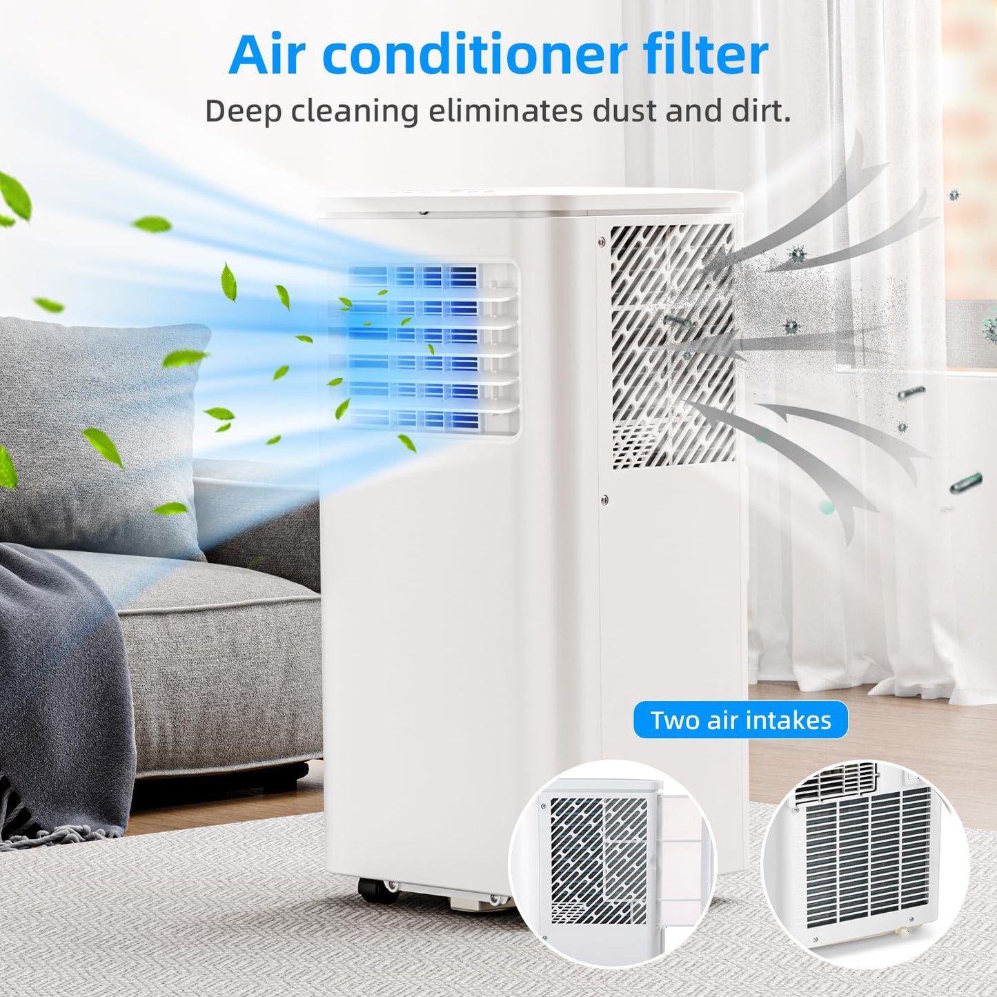 Portable Air Conditioner 8000 BTU, Remote Control, Fan Mode, Cools 350sq. ft, 24 Hour Timer, Quiet Operation,Window, 2 Fan Speed for Bedroom Office Home Dorm