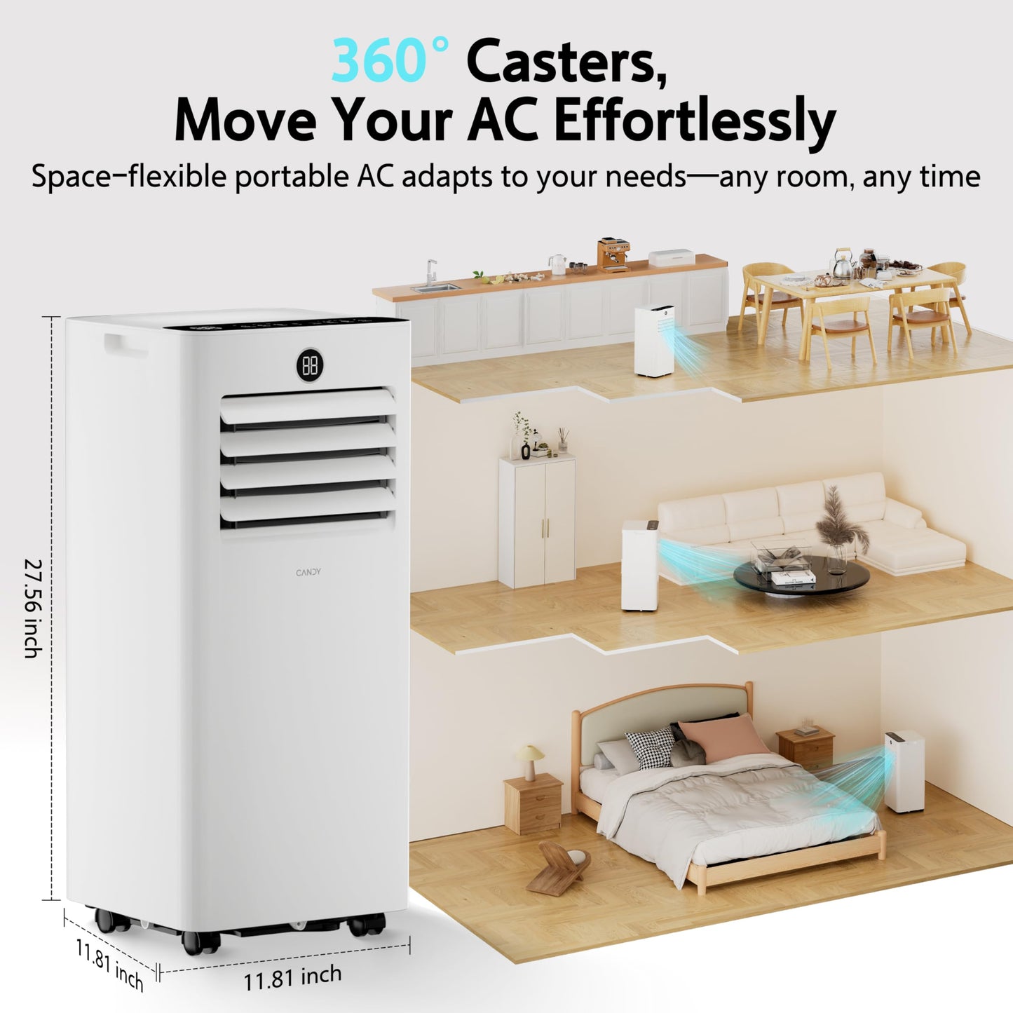 10,000 BTU Portable Air Conditioner for Rooms up to 450 Sq.Ft, 4-in-1 Cooling/Dry/Fan/Sleep Mode, Remote Control, High Low Speed, Window Kit Included, White