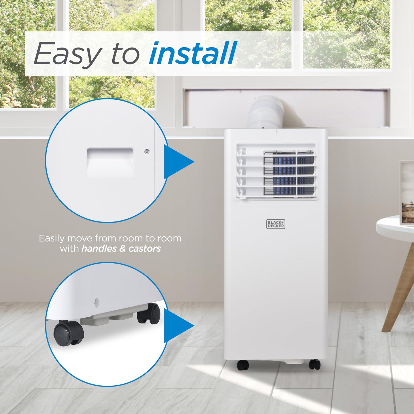 BLACK+DECKER Portable Air Conditioner, 8,000 BTU (5,100 BTU SACC) for Rooms Up To 350 Sq. Ft., Portable AC with Full Function Remote Control & Window Kit, BPACT05SM, White