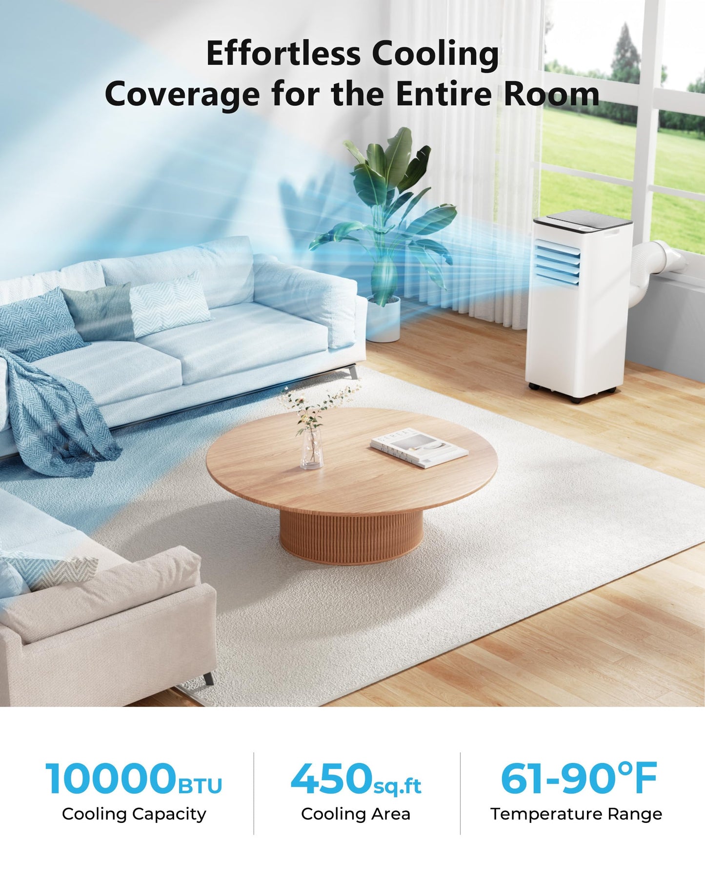 EUHOMY 10,000 BTU Portable Air Conditioners Up to 450 sq.ft, 3-1 Standing Smart Cooling AC with Remote, Dehumidifier, Fan, Air Conditioner Cools Room, 3 Modes, 24-hour timer, LED Display, Bedroom