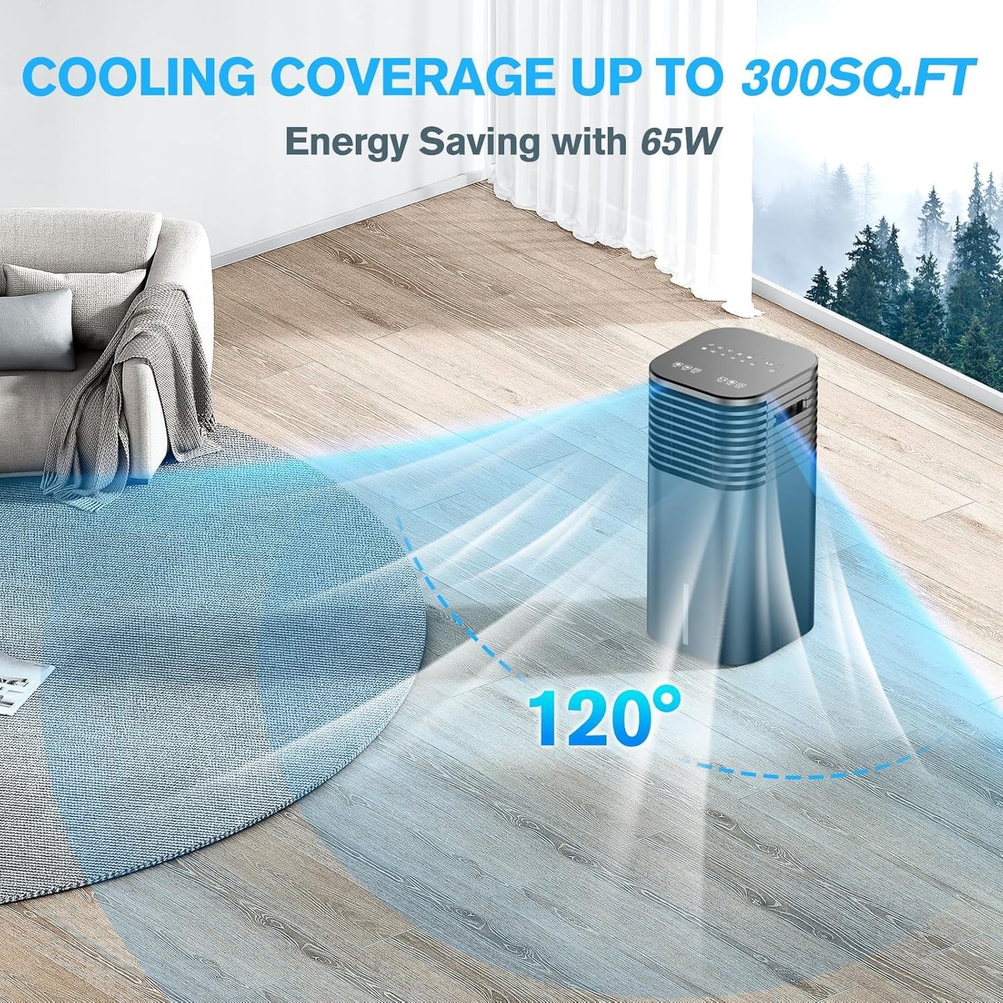 24" Windowless Portable Air Conditioner, 15H Timer & 120°Oscillation, 3-IN-1 Portable AC Unit with Remote, 2-Gal Tank, 3 Modes & 3 Speeds, Ultra-Quiet Ventless Swamp Cooler for Home Office, Onyx