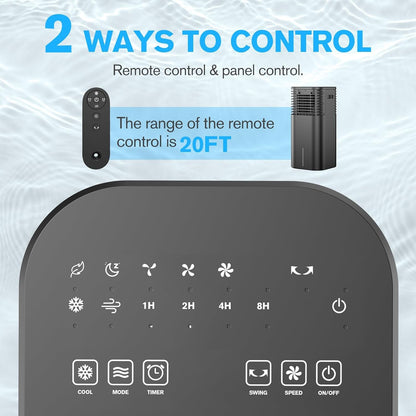 24" Windowless Portable Air Conditioner, 15H Timer & 120°Oscillation, 3-IN-1 Portable AC Unit with Remote, 2-Gal Tank, 3 Modes & 3 Speeds, Ultra-Quiet Ventless Swamp Cooler for Home Office, Onyx