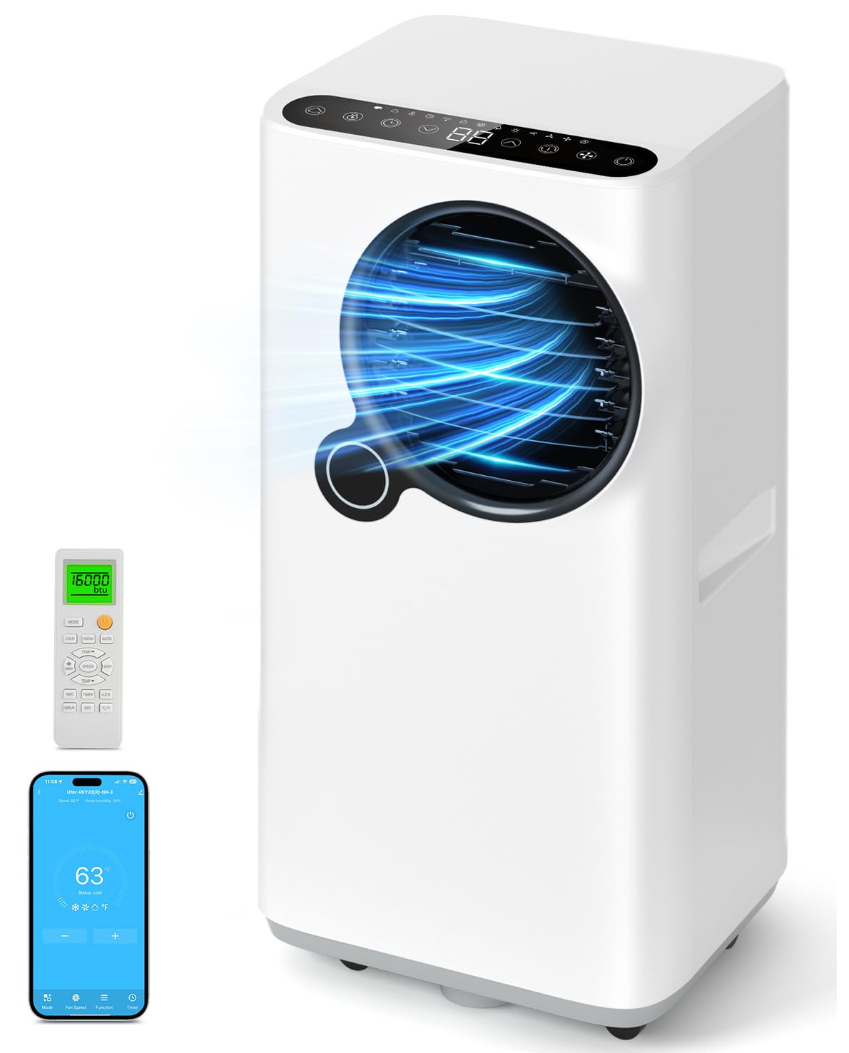 Qxpztk Portable Air Conditioners,16000 BTU 6-in-1 Cooling, Dehumidifier & Fan, Ultra Quiet with 24H Smart Timer, Auto Shut-Off & Child Lock for Home/Bedroom/Office