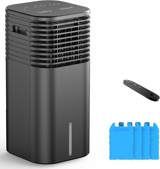 24" Windowless Portable Air Conditioner, 15H Timer & 120°Oscillation, 3-IN-1 Portable AC Unit with Remote, 2-Gal Tank, 3 Modes & 3 Speeds, Ultra-Quiet Ventless Swamp Cooler for Home Office, Onyx