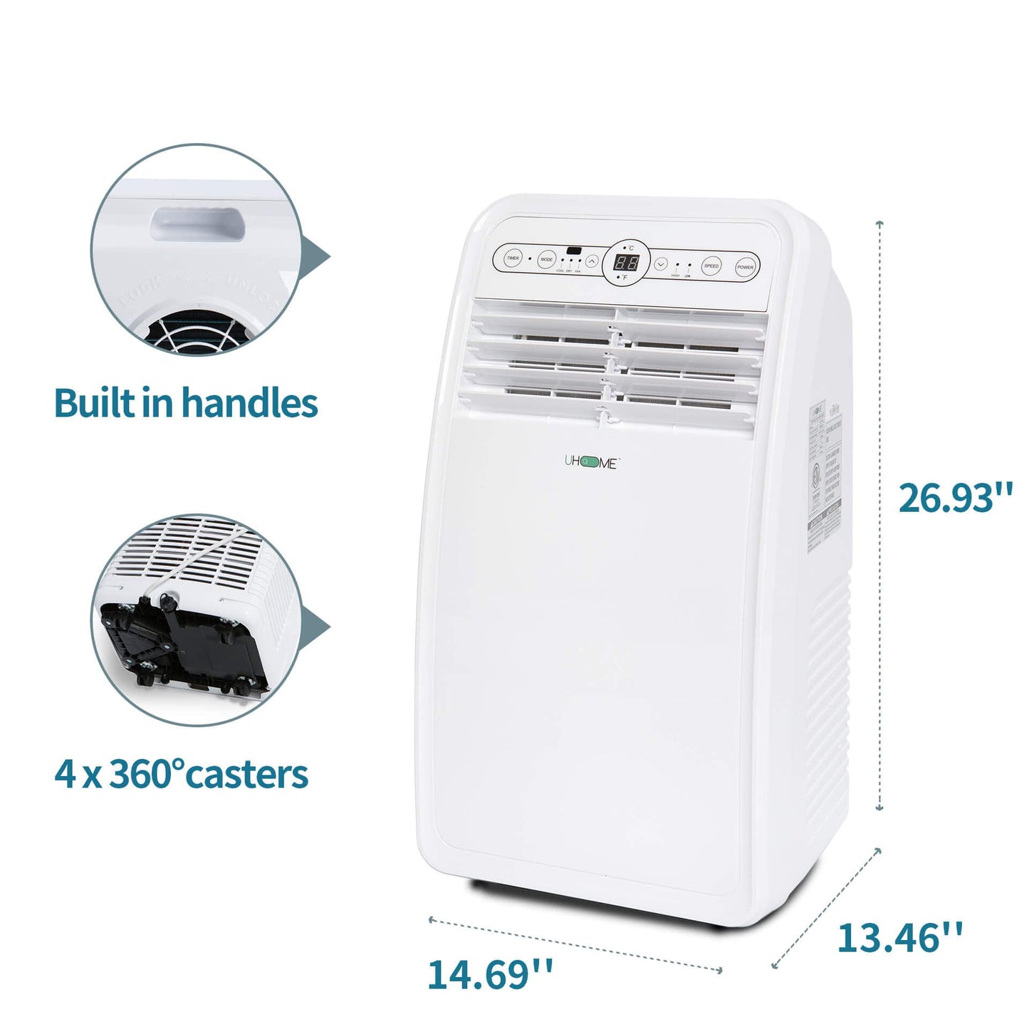 Uhome 2024 New Portable Air Conditioner, 8000 BTU Compact AC Unit with Cooling, Dehumidifier, Fan, Remote Control and Window Mount Kit Included, White