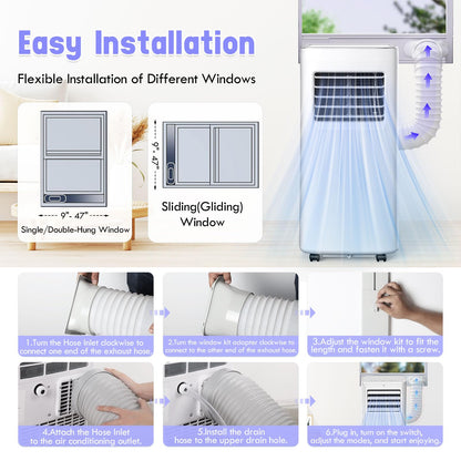 Spürbar 8500BTU Portable Air Conditioner 3-IN-1 with Fan&Dehumidifier AC unit with LED Remote Control up to 450 sq.ft. Room Air Conditioner with Sleep Mode,24H Timer,2 speed,Auto-evaporativ.