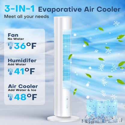 MYICY Evaporative Air Cooler, 35" Windowless Air Conditioner Portable w/3 Speeds, 25ft Remote, Smart Timer & Water Tank, Portable Air Conditioners No Windows Needed, 90°Oscillating AC Unit for Room