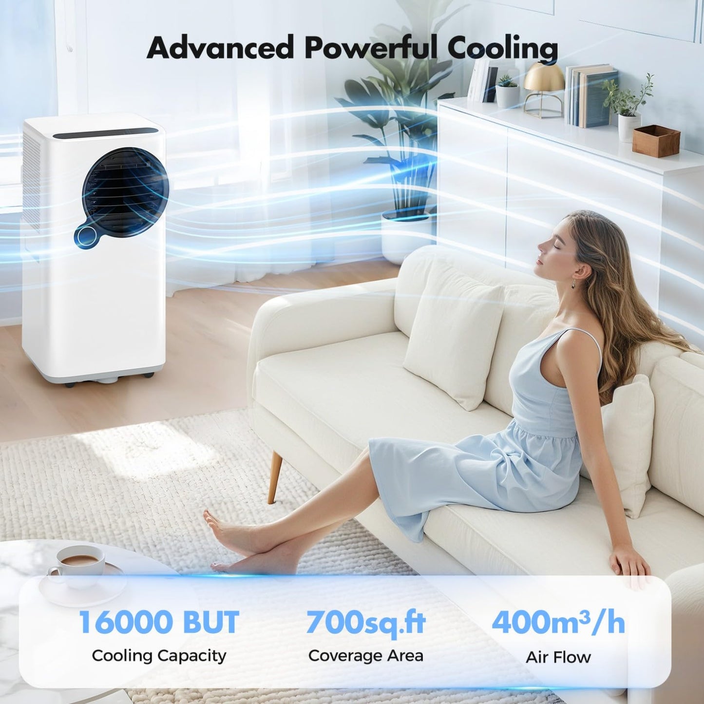 Qxpztk Portable Air Conditioners,16000 BTU 6-in-1 Cooling, Dehumidifier & Fan, Ultra Quiet with 24H Smart Timer, Auto Shut-Off & Child Lock for Home/Bedroom/Office