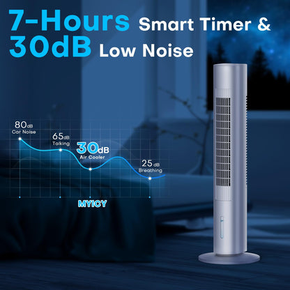 MYICY Evaporative Air Cooler, 35" Windowless Air Conditioner Portable w/3 Speeds, 25ft Remote, Smart Timer & Water Tank, Portable Air Conditioners No Windows Needed, 90°Oscillating AC Unit for Room