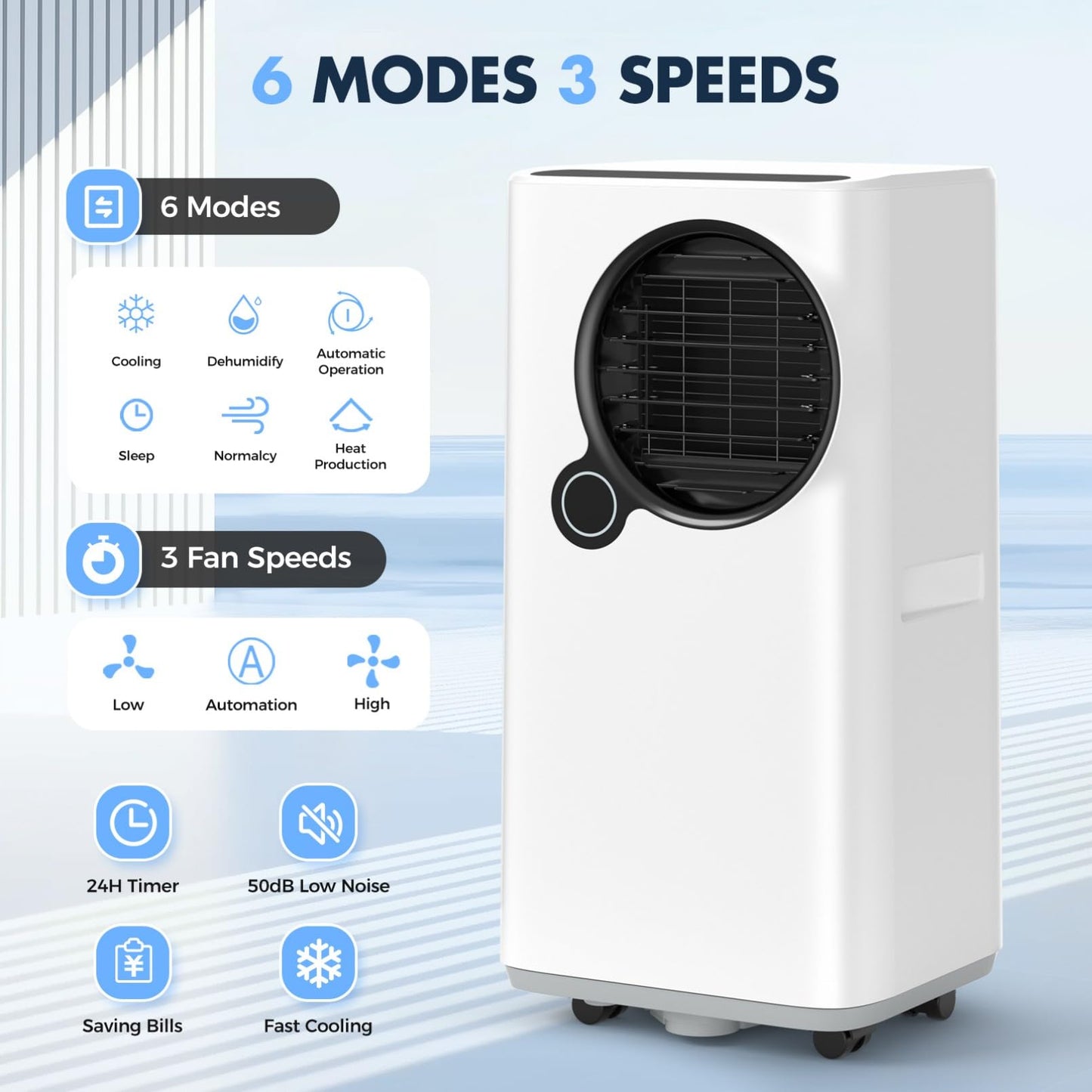 Qxpztk Portable Air Conditioners,16000 BTU 6-in-1 Cooling, Dehumidifier & Fan, Ultra Quiet with 24H Smart Timer, Auto Shut-Off & Child Lock for Home/Bedroom/Office