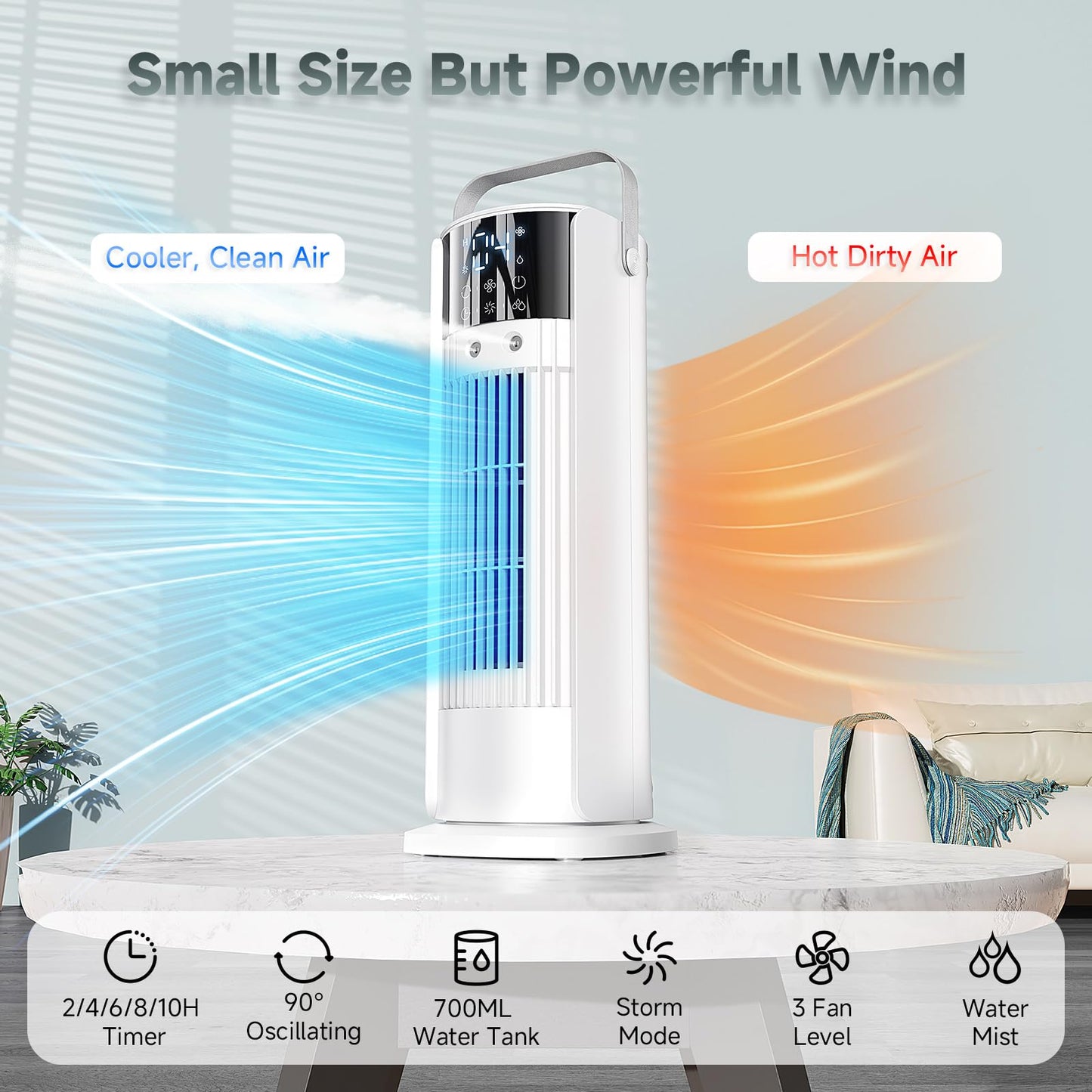 Portable Air Conditioner - 90° Oscillating Tower Fan with Remote, 16" Evaporative Air Cooler with 4 Wind Speeds/Digital Touch Screen/Cool Mist/2-10H Timer - Cooling fan Air Conditioner for Room Office
