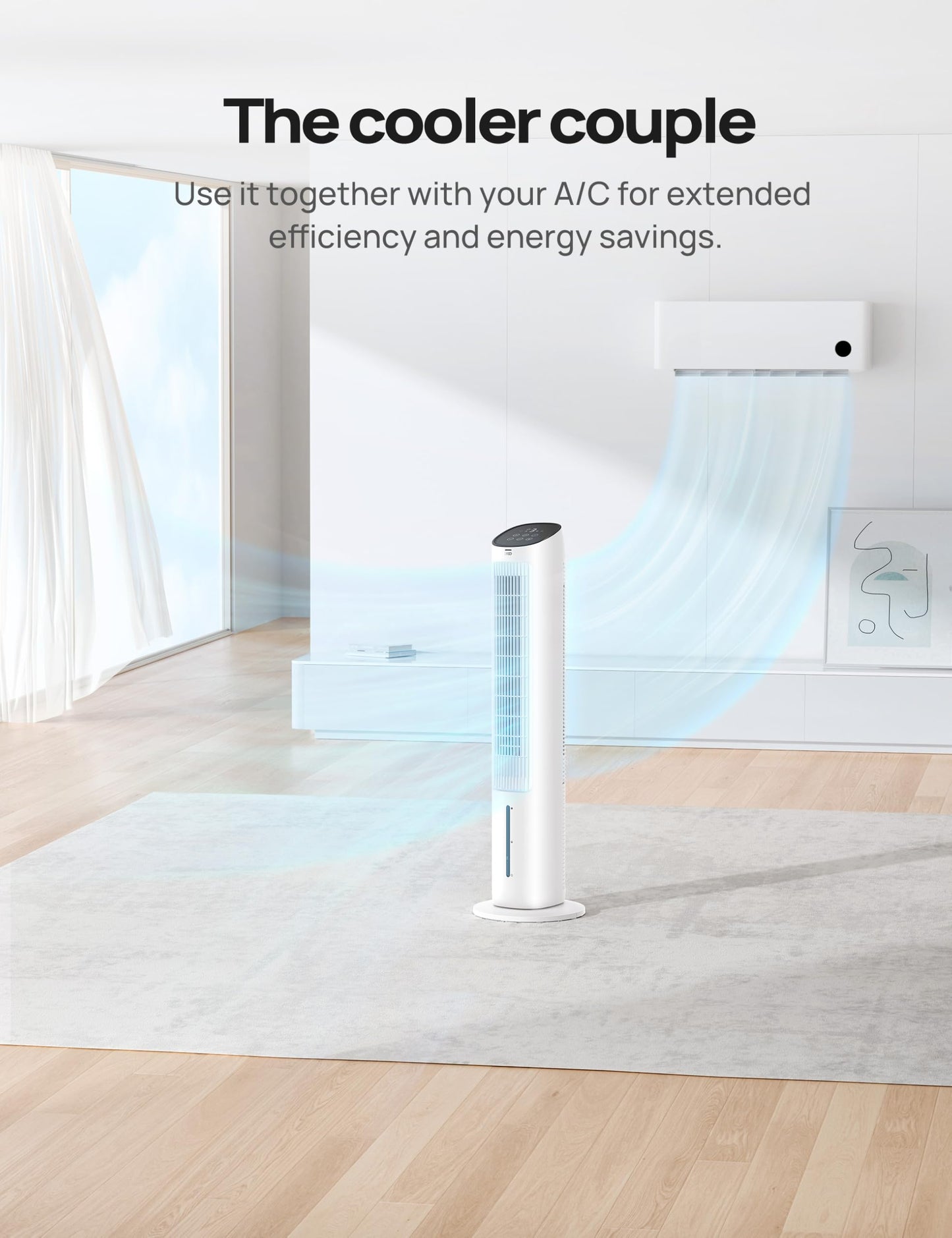 Dreo Evaporative Air Cooler, 40” Standing Fans that Blow Cold Air, 80° Oscillating Bladeless Cooling Fan for Bedroom, Swamp Cooler, Removable Water Tank, Ice Pack, Remote, 3 Mode 4-Speed, White