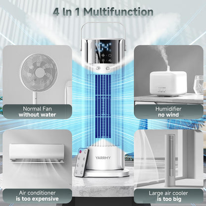 Portable Air Conditioner - 90° Oscillating Tower Fan with Remote, 16" Evaporative Air Cooler with 4 Wind Speeds/Digital Touch Screen/Cool Mist/2-10H Timer - Cooling fan Air Conditioner for Room Office