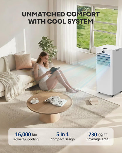 Portable Air Conditioners 16,000-Btu, 5-in-1 Wifi Portable AC Unit with APP, Smart Air Conditioner Up to 750 Sq.Ft with Fan & Dehumidifier, Remote, 24H, 36dB Quiet, Window Kits for Large Room Indoor