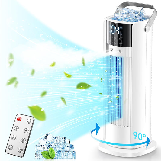 Portable Air Conditioner - 90° Oscillating Tower Fan with Remote, 16" Evaporative Air Cooler with 4 Wind Speeds/Digital Touch Screen/Cool Mist/2-10H Timer - Cooling fan Air Conditioner for Room Office