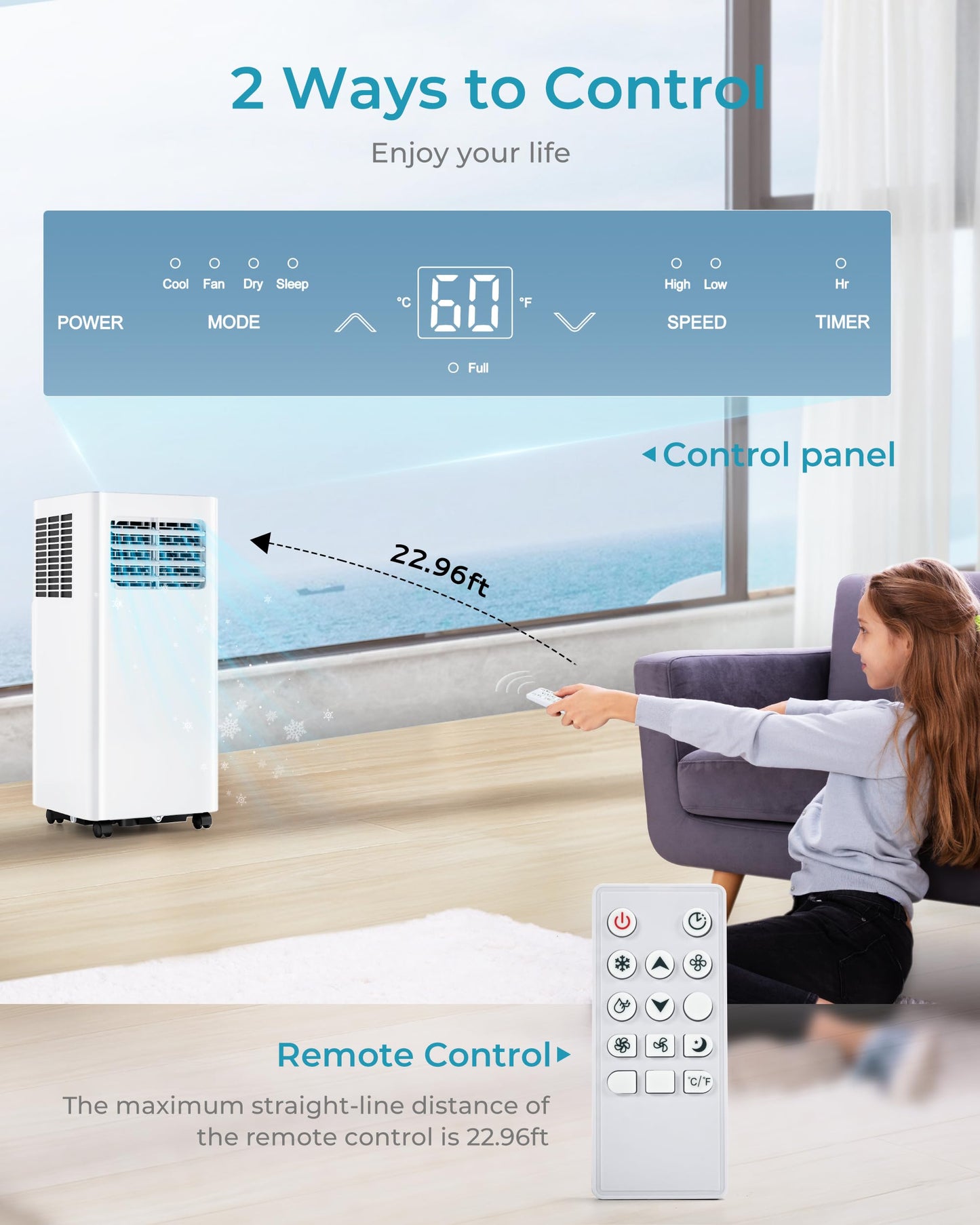 EUHOMY 10000 Btu Portable Air Conditioners, 4 in 1 Portable AC with Cool, Dry, Fan, Sleep Modes, Room Air Conditioners with 52dB & 24H Timer, with Remote, for Bedroom, Rooms, Apartment up to 450 Sq.Ft