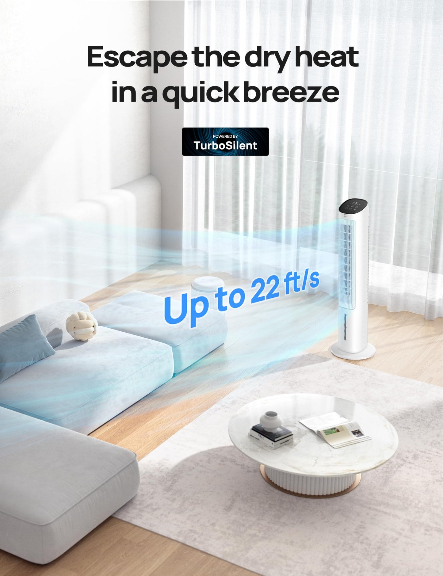 Dreo Evaporative Air Cooler, 40” Standing Fans that Blow Cold Air, 80° Oscillating Bladeless Cooling Fan for Bedroom, Swamp Cooler, Removable Water Tank, Ice Pack, Remote, 3 Mode 4-Speed, White