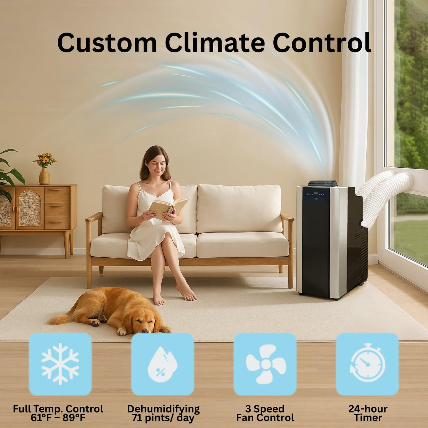 Whynter Portable Air Conditioner 14,000 BTU with Dual Hose Dehumidifier & Cooling Fan for 500 Sq Ft Rooms, Includes AC Unit Window Kit, ARC-14S (9,500 SACC)