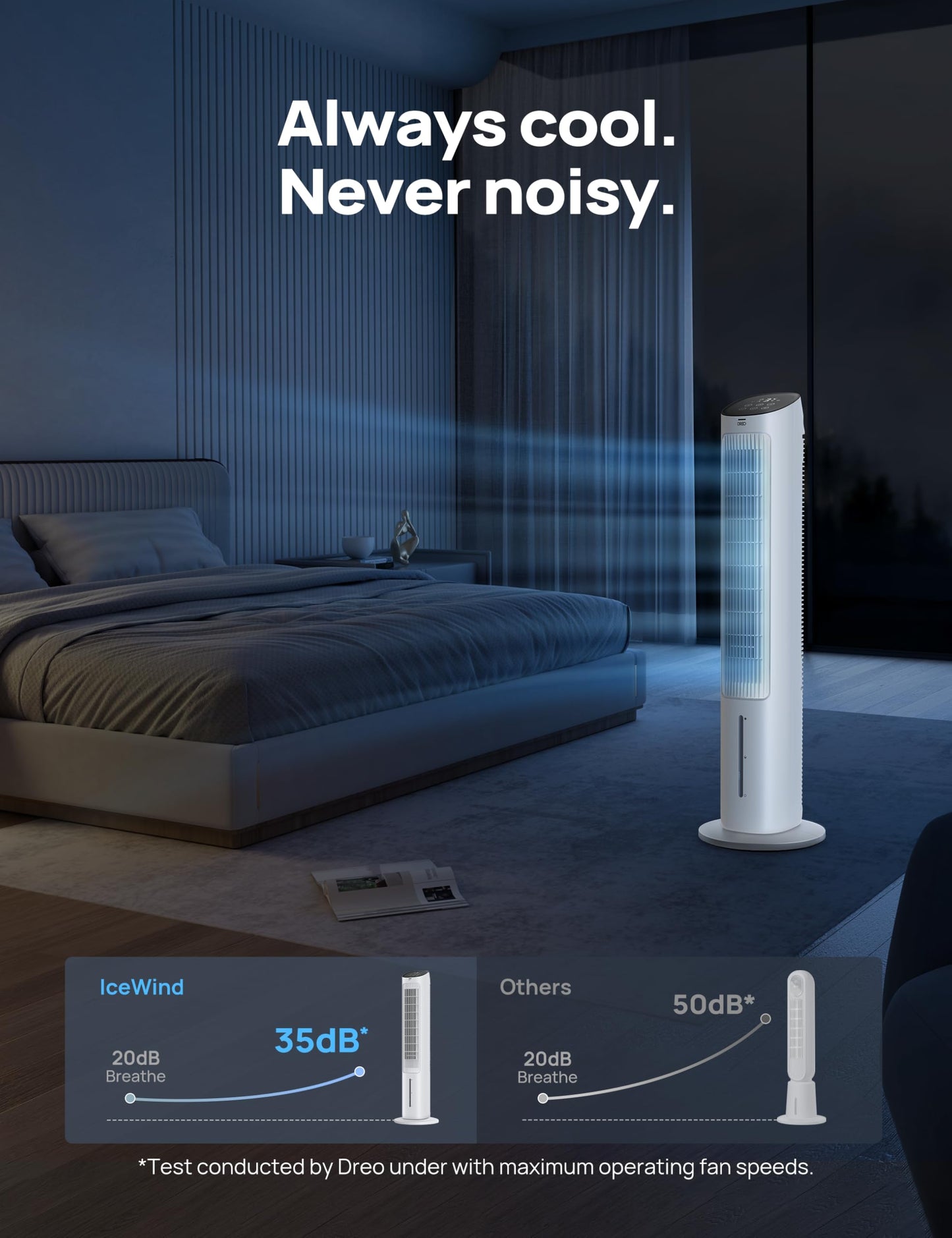Dreo Evaporative Air Cooler, 40” Standing Fans that Blow Cold Air, 80° Oscillating Bladeless Cooling Fan for Bedroom, Swamp Cooler, Removable Water Tank, Ice Pack, Remote, 3 Mode 4-Speed, White