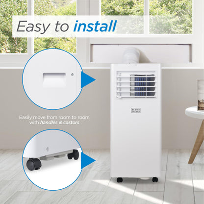 BLACK+DECKER Portable Air Conditioner, 8,000 BTU (5,100 BTU SACC) for Rooms Up To 350 Sq. Ft., Portable AC with Full Function Remote Control & Window Kit, BPACT05SM, White