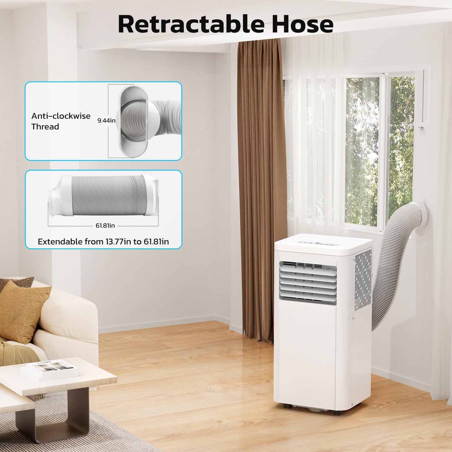 ZAFRO 8,000 BTU Portable Air Conditioners, 4 Modes Portable AC Unit with Fast Cooling/Energy Efficient/Remote/24Hrs Timer for Bedroom/Dorms/Indoor Rooms, White