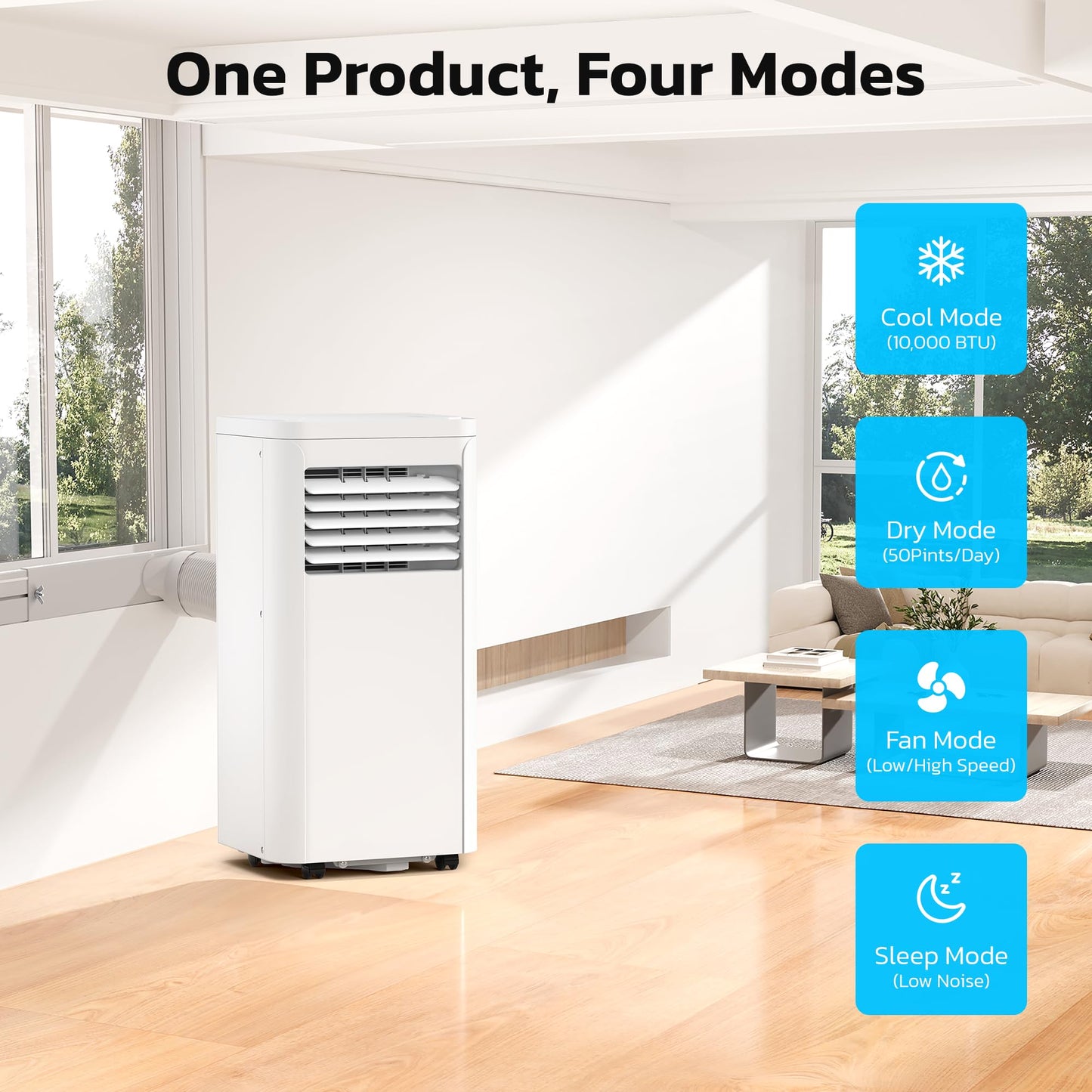 ZAFRO 8,000 BTU Portable Air Conditioners, 4 Modes Portable AC Unit with Fast Cooling/Energy Efficient/Remote/24Hrs Timer for Bedroom/Dorms/Indoor Rooms, White