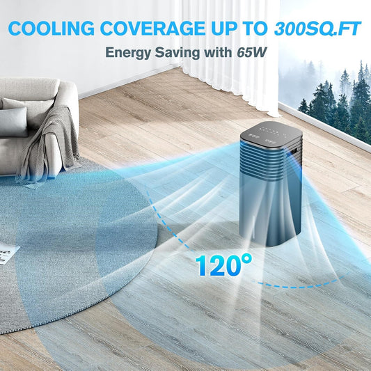 24" Windowless Portable Air Conditioner, 15H Timer & 120°Oscillation, 3-IN-1 Portable AC Unit with Remote, 2-Gal Tank, 3 Modes & 3 Speeds, Ultra-Quiet Ventless Swamp Cooler for Home Office, Onyx